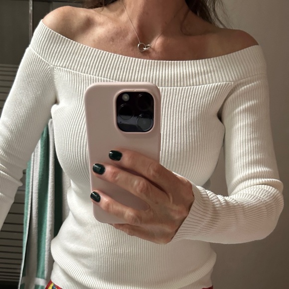 J. Crew Tops - J crew cream long sleeve off the shoulder sweater women S